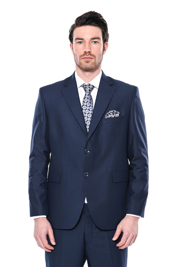 2 Buttons 2 Piece Navy Blue Men Suit - Wessi