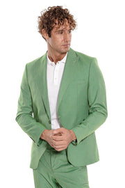 2 Piece Patterned Slim Fit Green Men Suit - Wessi