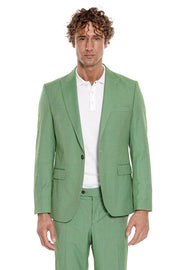 2 Piece Patterned Slim Fit Green Men Suit - Wessi