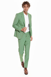 2 Piece Patterned Slim Fit Green Men Suit - Wessi