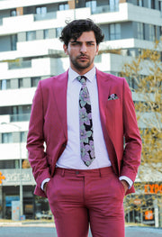 2 Piece Patterned Slim Fit Magenta Men Suit - Wessi