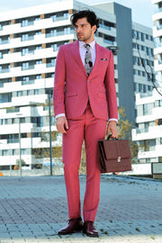 2 Piece Patterned Slim Fit Magenta Men Suit - Wessi