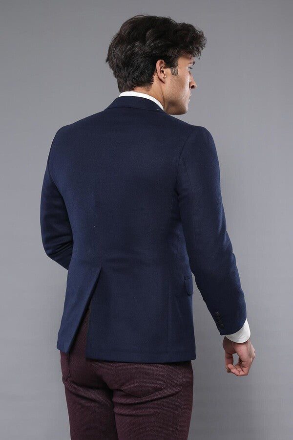 4 Drop Wool Navy Blue Men Blazer - Wessi