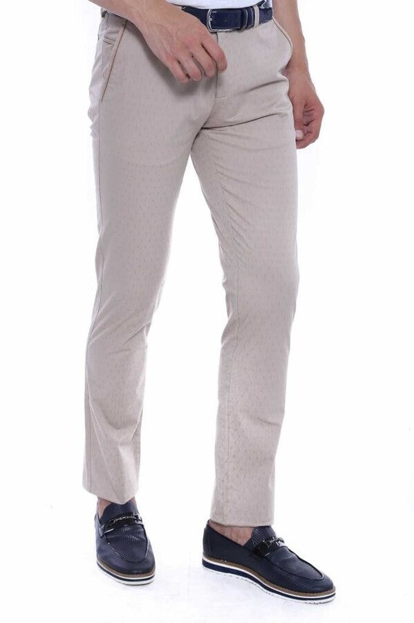 5 Pockets Patterned Men Beige Pants - Wessi