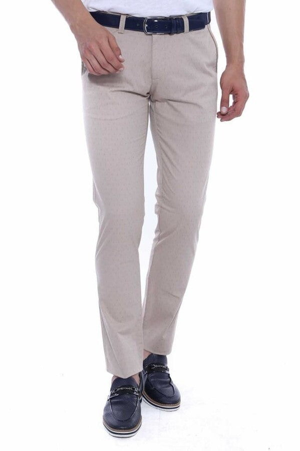 5 Pockets Patterned Men Beige Pants - Wessi