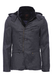 3 Pockets Hooded Zippered Wool Grey Men Short Coat-Wessi