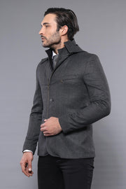 3 Pockets Hooded Zippered Wool Grey Men Short Coat-Wessi