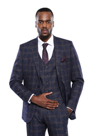 Checked Slim-Fit Navy Blue Men Blazer - Wessi