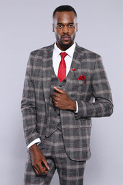 Checked Slim-Fit Grey Men Blazer - Wessi