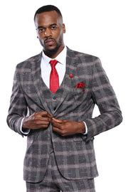 Checked Slim-Fit Grey Men Blazer - Wessi