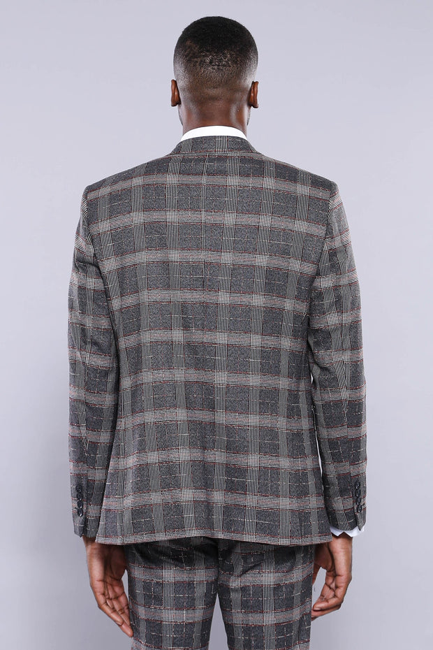 Checked Slim-Fit Grey Men Blazer - Wessi