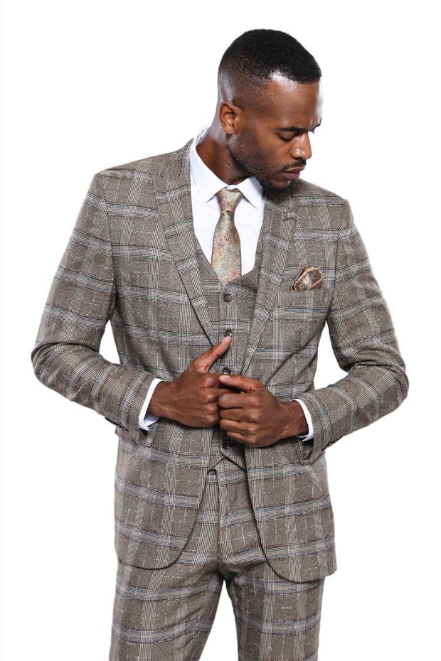 Checked Slim-Fit Beige Men Blazer - Wessi