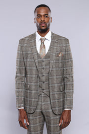 Checked Slim-Fit Beige Men Blazer - Wessi