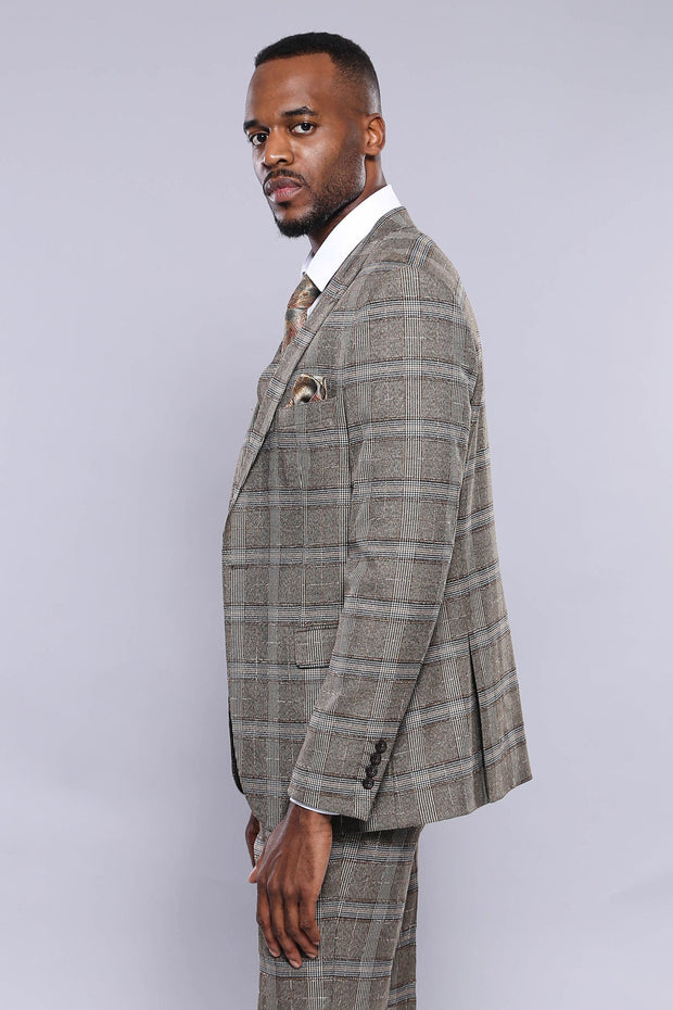 Checked Slim-Fit Beige Men Blazer - Wessi