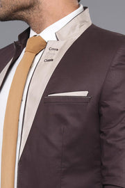 Single Button Collar Garni Tippet Brown Jacket-Wessi