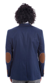 2 Buttons 3 Pockets Crested Cotton Blue Jacket - Wessi