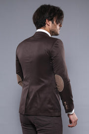 2 Buttons 3 Pockets Crested Cotton Brown Jacket