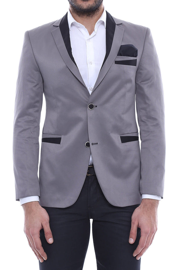 Pocket Diagonal Piping Cotton Grey Jacket-Wessi