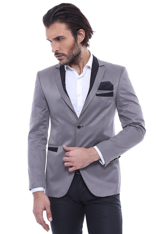 Pocket Diagonal Piping Cotton Grey Jacket-Wessi