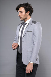 Double Button Bag Pocket Pointed Collar Light Grey Jacket-Wessi