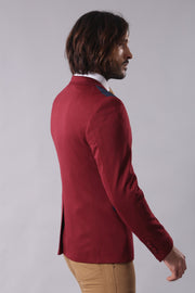 Collar Embroidery Combed Burgundy Men Jacket - Wessi