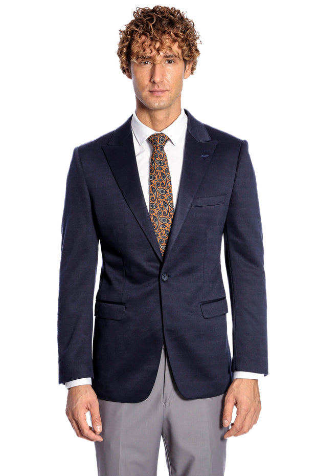 Navy Blue Plain Slim-Fit Jacket - Wessi