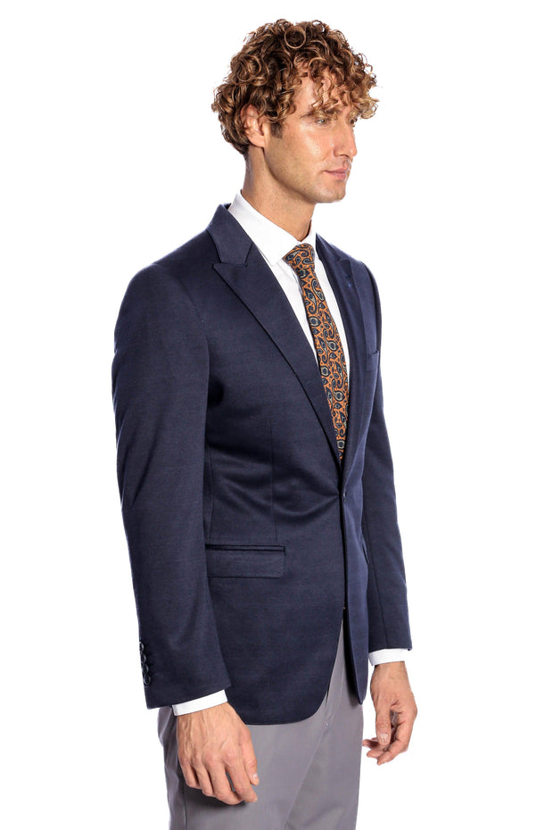 Navy Blue Plain Slim-Fit Jacket - Wessi