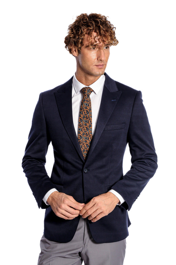 Navy Blue Plain Slim-Fit Jacket - Wessi