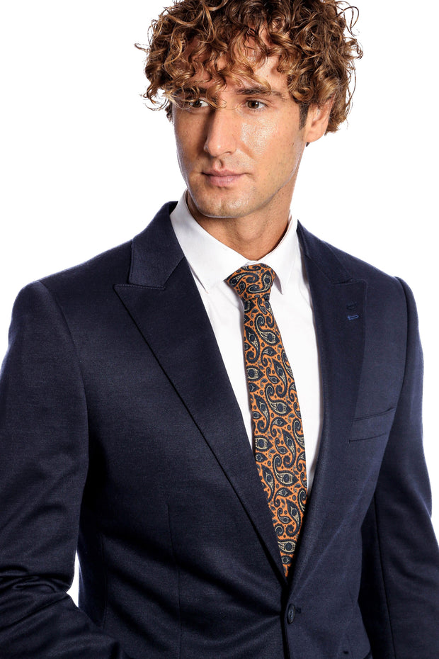 Navy Blue Plain Slim-Fit Jacket - Wessi