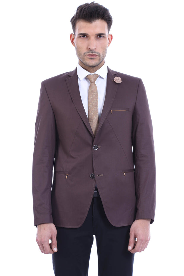 2 Button Pocket Zipper Brown Jacket-Wessi