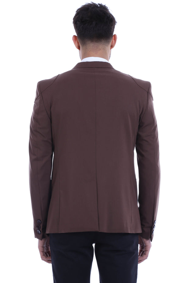 2 Button Shoulder Split Cotton Brown Jacket-Wessi