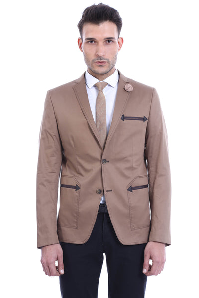 Double Button Mono Lapel Bag Pocket Cotton Tan Jacket-Wessi