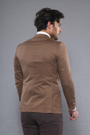 Double Buttons Mono Lapel Shoulder Piece Tan Jacket-Wessi