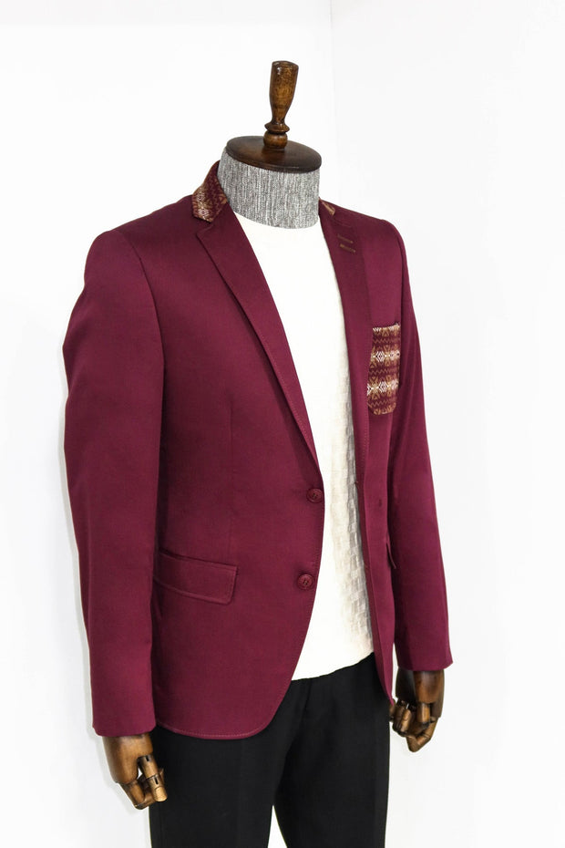 Double Buttons Knit Collar Mono Lapel Burgundy Jacket-Wessi