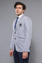 Double Button Mono Lapel Crested Light Grey Jacket-Wessi