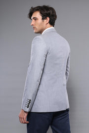 Double Button Mono Lapel Crested Light Grey Jacket-Wessi