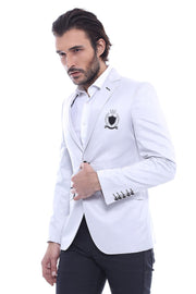 Double Button Mono Lapel Crested Cream Jacket-Wessi