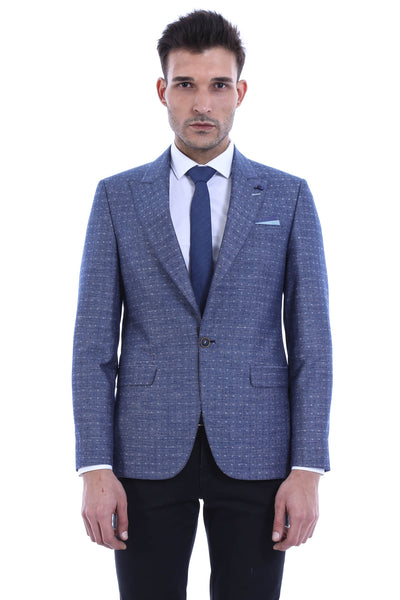 Blue Linen Dot Patterned Jacket | Wessi