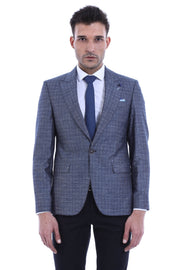 Navy Blue Linen Dot Patterned Jacket | Wessi