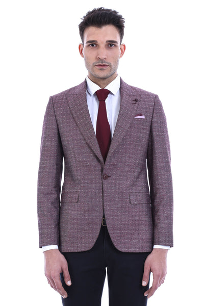 Burgundy Linen Dot Patterned Jacket | Wessi