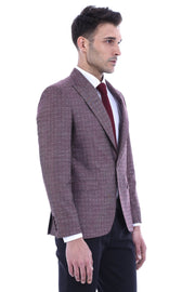 Burgundy Linen Dot Patterned Jacket | Wessi