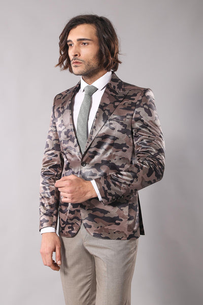 Single Button Camouflage Brown Jacket-Wessi