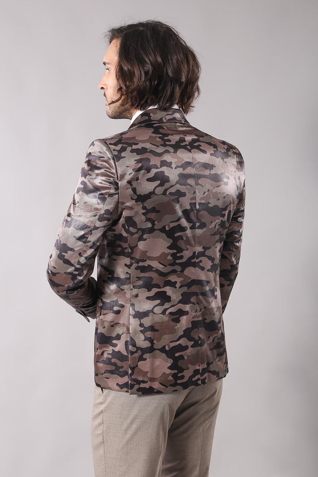 Single Button Camouflage Brown Jacket-Wessi