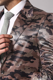 Single Button Camouflage Brown Jacket-Wessi