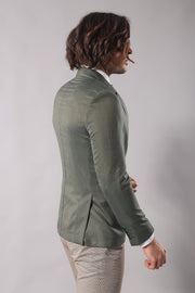 Single Button Half Liner Pointed Collar Green Jacket-Wessi