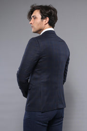 Plaid Navy Blue Jacket with Handkerchief - Wessi