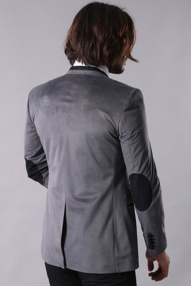 2 Buttons Pocket Piping Velvet Grey Jacket