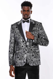 Gold Patterned Over Grey Men Prom Blazer - Wessi