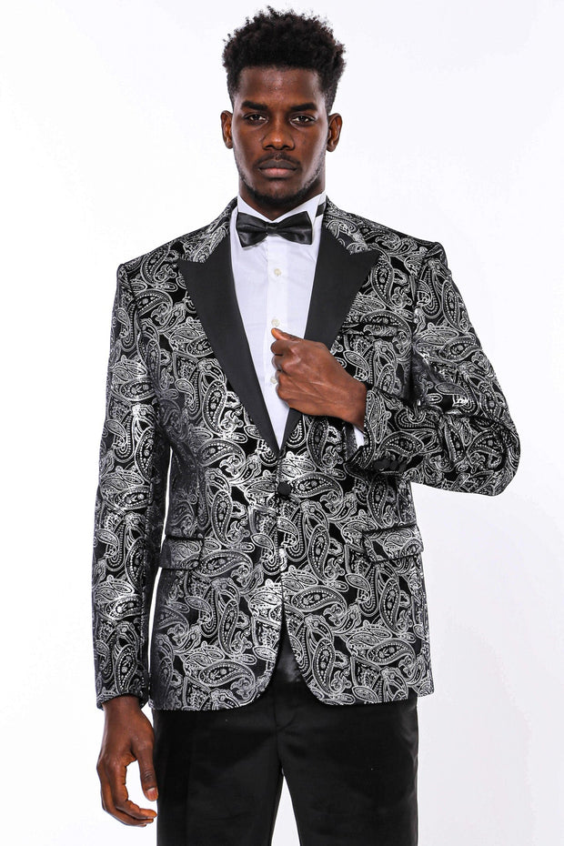 Gold Patterned Over Grey Men Prom Blazer - Wessi