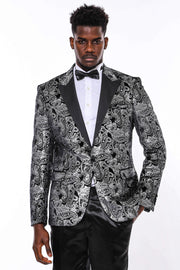 Gold Patterned Over Grey Men Prom Blazer - Wessi